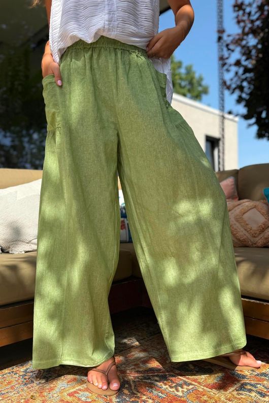 Rustic Nature Linen Blend Pocket Pleat Wide Leg Washed Lawn
